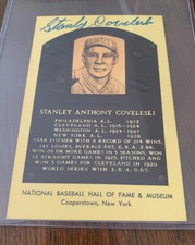 Stanley Coveleski Autographed Baseball Hall of Fame Plaque Postcard