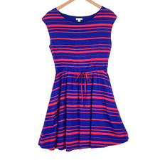 Gap Fit & Flare Dress Womens XS Blue Red Striped 100% Viscose Drawstring Pockets
