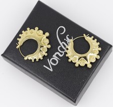 3Pairs Victorian 9ct Yellow Gold Spiked Oval Gypsy Creole Hoop Earrings Set