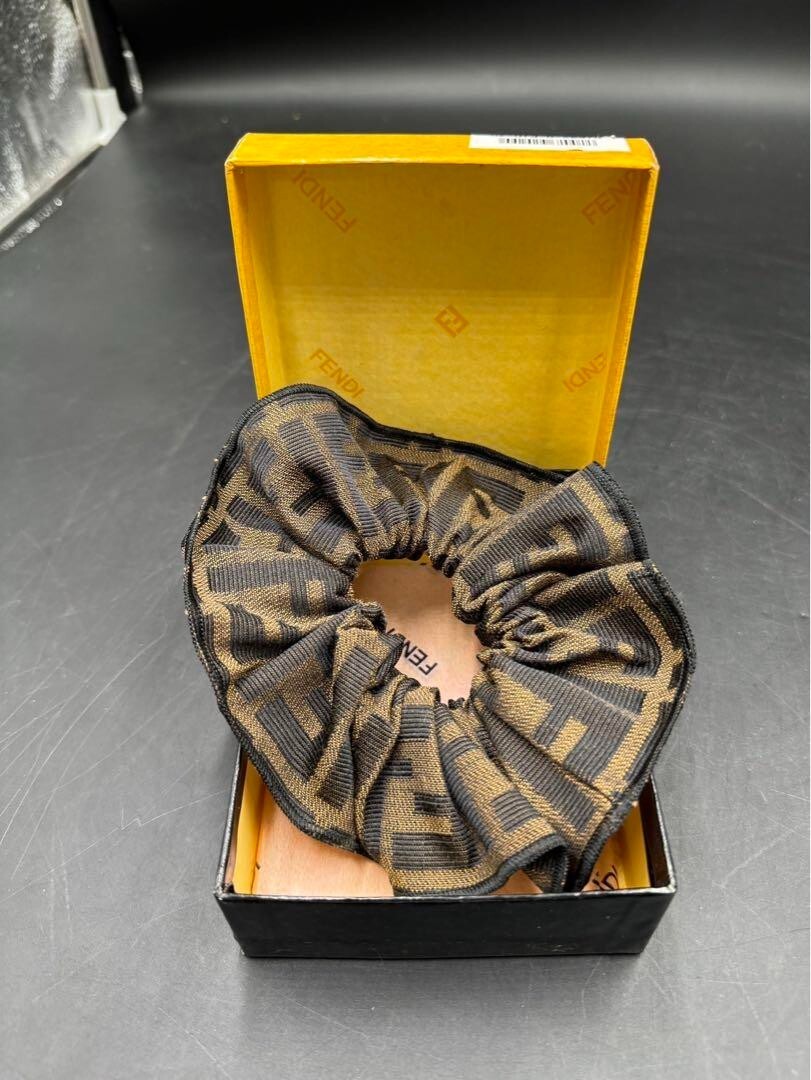 Fendi Vintage FF Zucca Logo Jacquard Scrunchie Hair Accessory Hair