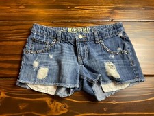Mossimo Jean Shorts, Junior Size 3, Blue Denim, Metal Studs, Pockets, Distressed