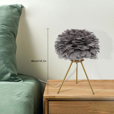 Gray Feather Table Lamp Tripod Lamp, Feather Lamp, Table Light
