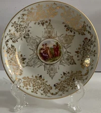 VTG O.P.CO SYRACUSE CHINA GRECIAN SCENE TRINKET BOUDOIR CANDY DISH KEEPSAKE GOLD