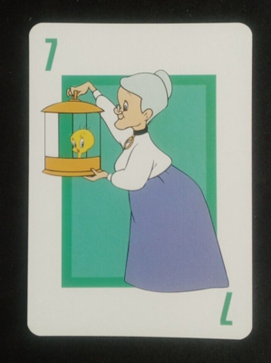 1998 Looney Tunes Crazy Eights Card Blue Tweety Bird Granny #7 | eBay