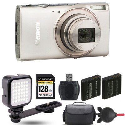 Canon PowerShot IXUS 285 Camera (Silver) + Extra Battery +LED - 128GB Kit