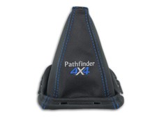 FÜR NISSAN PATHFINDER R51 SCHALTMANSCHETTE SCHALTSACK STICKEREI NAHT BLUE RAHMEN