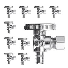 10 Pack Brass 1/2 Inch Pex x 3/8 Inch Compression Quarter Turn Angle Stop Valve