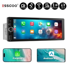 Single 1 Din 6.8" Touch Screen Car Stereo Bluetooth Radio Audio Apple CarPlay FM
