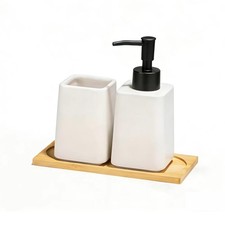 White Bathroom Accessories Set,Ceramic Soap Dispenser and Toothbrush Holder w...