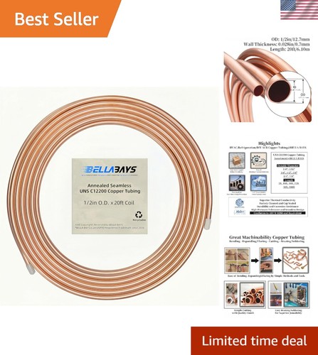 Versatile 20 ft Copper Coil Tubing - 99.9% Pure C12200 for Multiple Uses