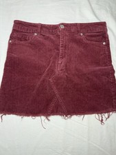 FOREVER 21 Burgundy Corduroy Mini Skirt Size 27 Raw Hem Button Pockets