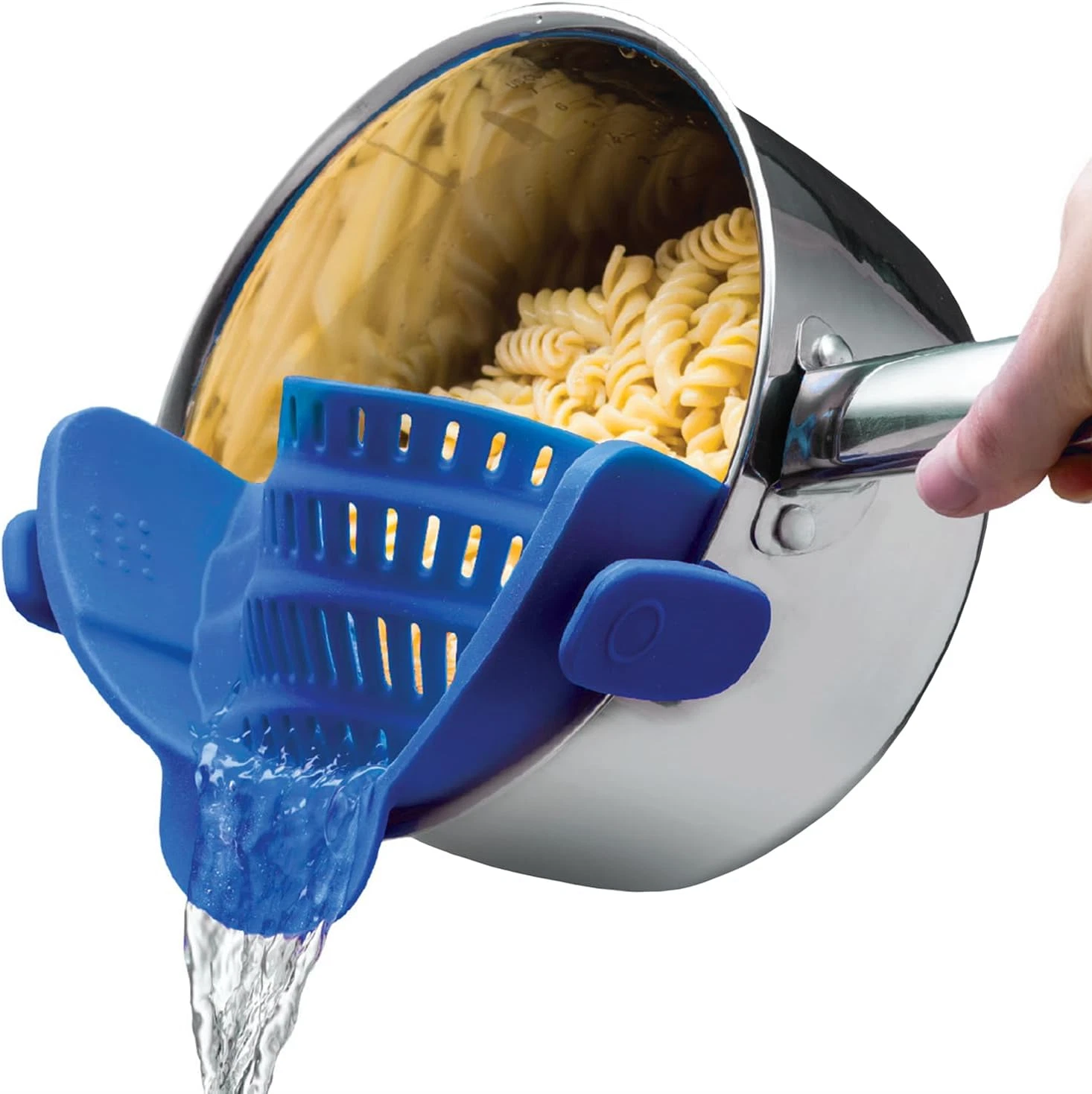 Silicone Clip-On Strainer for Pots Pans and Bowls 7.87x2.76x4.53-Inch (Blue)