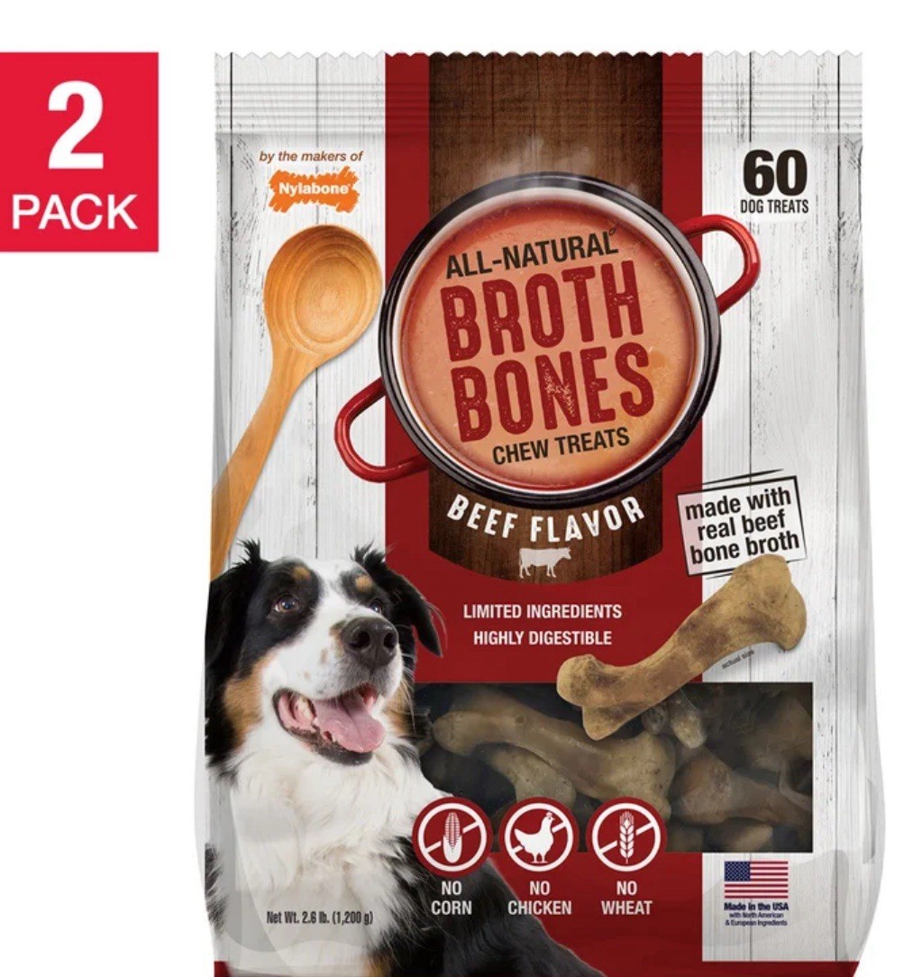 Nylabone Beef Broth Bones for Dogs 60 Count 2.6 Lbs (Pack of