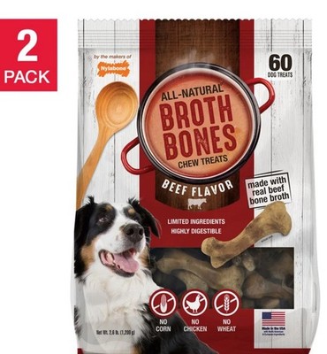 Nylabone Beef Broth Bones for Dogs 60 Count 2.6 Lbs (Pack of 2)
