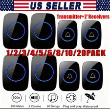 Waterproof Wireless Doorbell Adjustable Volume 1000FT Plugin Receiver 38 Chime