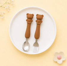 Cute Bear Kids Spoon Fork Set Stainless Steel Toddler Training Utensils