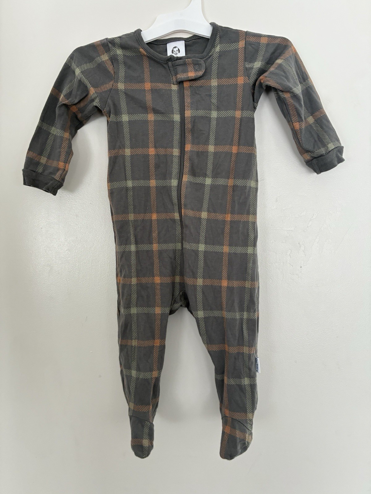 Gerber Baby Girls Plaid 100% Cotton Zip-Up Long Sleeve 1-Piece Dark Gray 6-9M