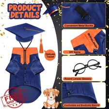 Huhumy Dog Graduation Costume L Blue Orange 5 Pc Gown Cap