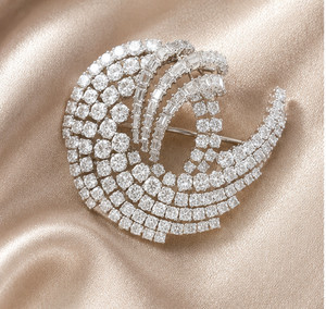 Authentic Elegant 4Ct Simulated Diamond Swirl Wedding Brooch Pin – 14K White Gold Plated