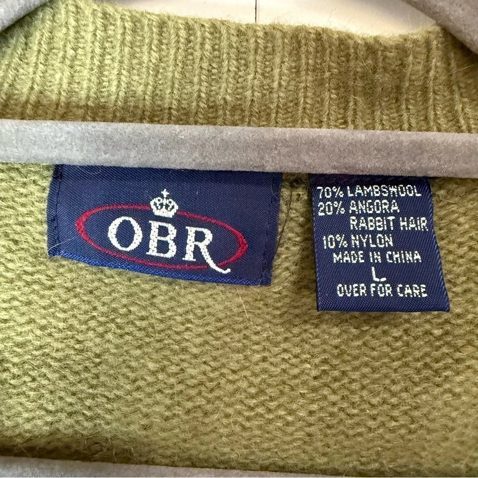 Винтажный OBR ягненка шерсти Angora кардиган свитер женщин большой зеленый кнопка спереди - Изображение 3 из 4