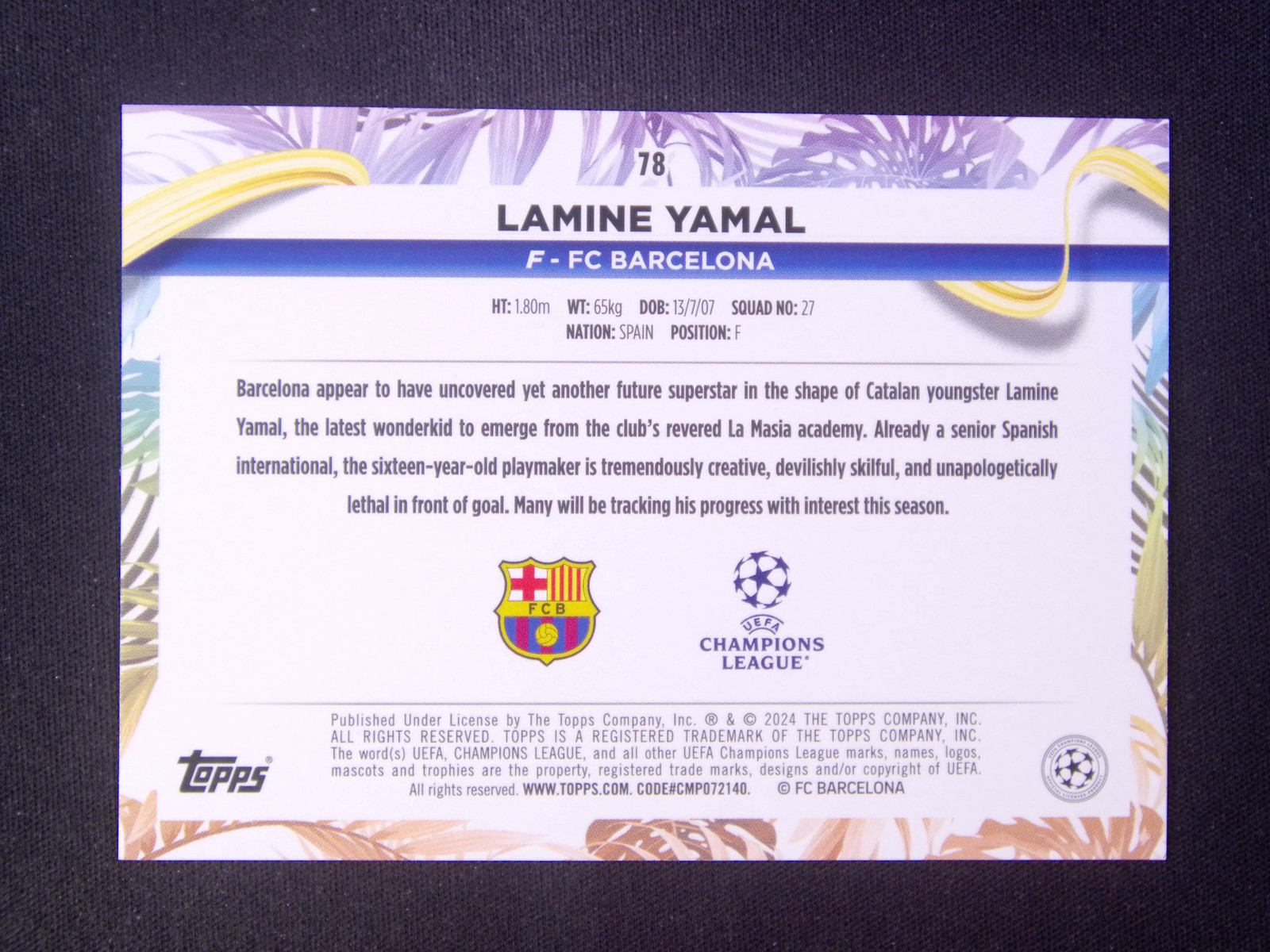 2023-24 Topps UEFA Carnaval Lamine Yamal #78 RC Rookie Mint view 2