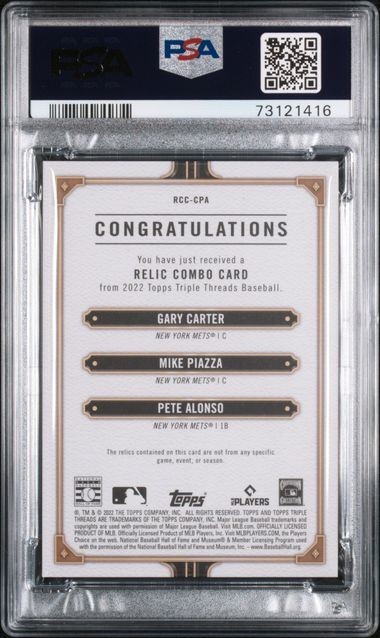2022 Topps Triple Threads Relics Combos Carter Alonso Piazza PSA 10 Mets /36 view 2