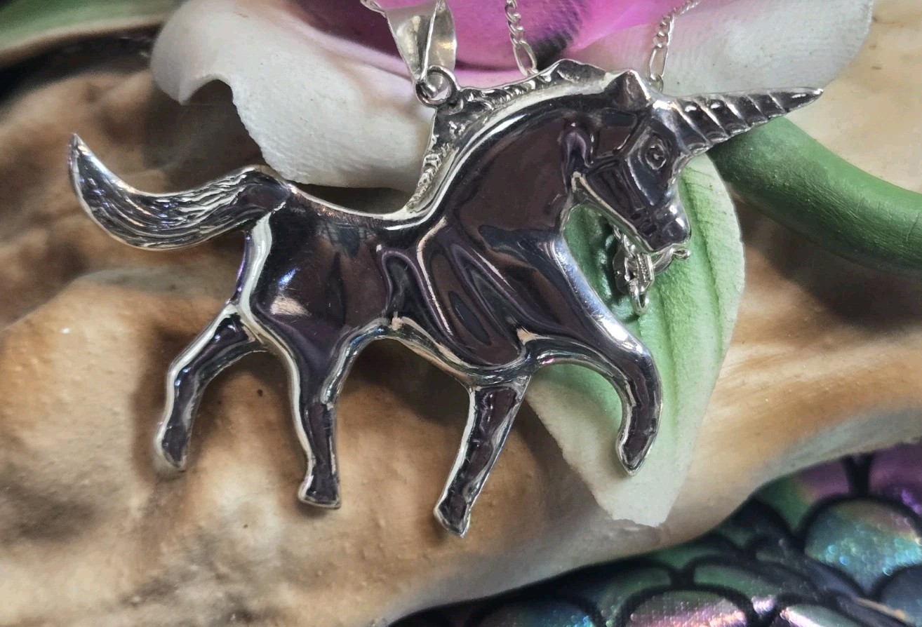 Large Solid Sterling Silver Unicorn Sculpture Pen… - image 2