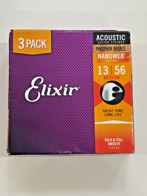 ELIXIR 16546 ACOUSTIC GUITAR STRINGS MEDIUM 13-56 PHOSPHOR BRONZE   New!
