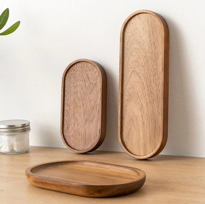 1pc Solid Wood Food Tray Japanese Style Dessert Fruit Tea Bread Plate - NEW