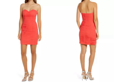 NWT Lavish Alice Pleated Chiffon Minidress Coral Prom Formal Barbie Core SIZE 12