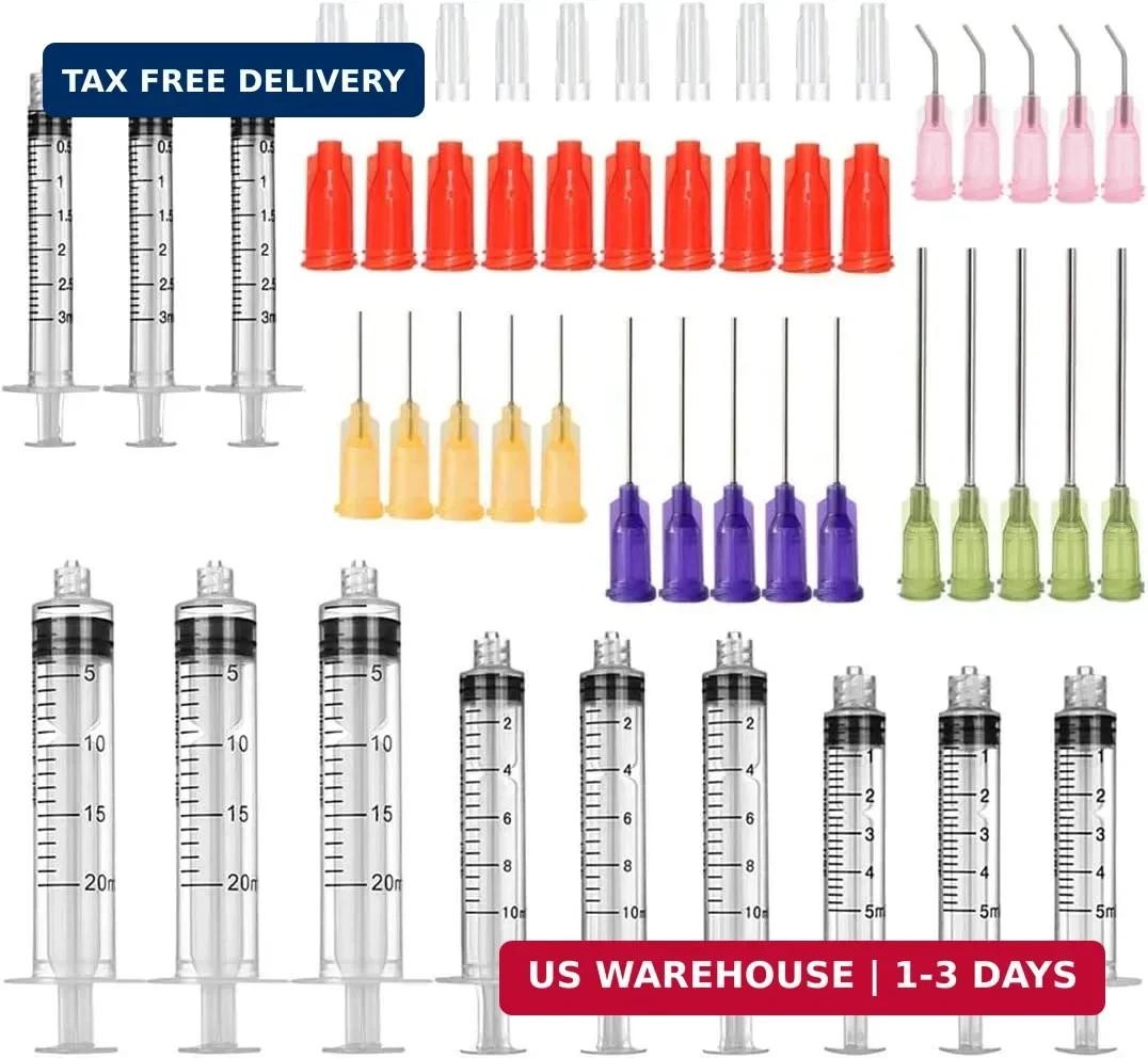 52 Pcs - 3ml 5ml 10ml 20ml Syringes with 14ga, 20ga,21ga, 23ga Blunt Tip Needles