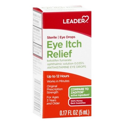 Leader Eye Itch Relief Solution Drops up to 12 Hours  0.17 Oz 5 ML (Pack Of 3)