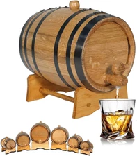 1 Liter Oak Aging Barrel with Wood Stand, Bung & Spigot - Mini Whiskey Barrels f