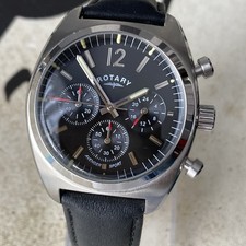 Rotary Watch Avenger Sport Mens Chronograph Black Dial Steel Leather