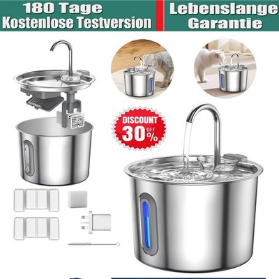 2.2L Katzenbrunnen Edelstahl Katzen Trinkbrunnen Trinkbrunnen für Katze Hunde