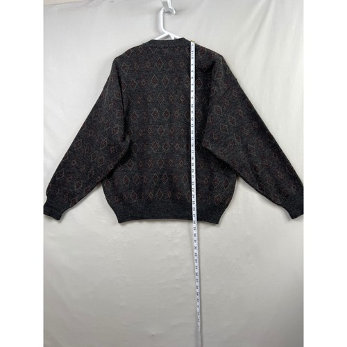 Sears Roebuck Button Cardigan Men L Grey Argyle Wool Blend Vintage Italy Vneck, $42.5 - Photo 4