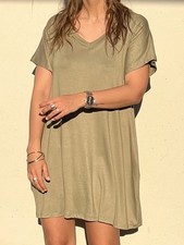 cloth & stone Olive V-Neck Short Sleeve Short T-Shirt Dress XS Pullover