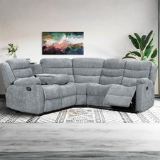Roma | Grey| Linen Recliner 5 Seater Corner Sofa With Cup Holders  SPECIAL OFFER