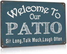 Welcome to Our Patio Sign Backyard Accessories Decor Outdoor, Vintage Aluminum M