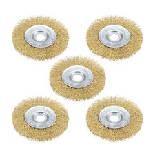 5 Pcs 4-Inch Wire Wheel Brush Bench Brass Plated Crimped Steel w 5/8-Inch Arbor