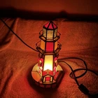 Vtg. Rare Tiffany style  Lamp stained glass lighthouse 9 1/2” Capeside coastal