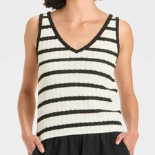 Women's Knit Openwork Tank Top - Universal Thread Black & White Striped Small