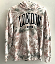 Abercrombie Kids London Tie Dye Hoodie Sweatshirt 15/16 Pink Gray EUC 