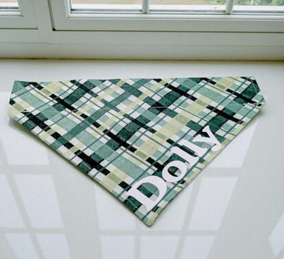 St Patricks Personalized Green Plaid Dog Bandana Over Collar Bandanna Slide on