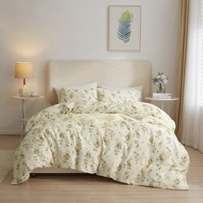 AMWAN Yellow Botanical Floral Duvet Cover Queen Chic Garden Bedding Sets Cott...