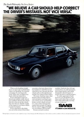 1976 Saab: Should Help Correct Drivers Mistakes Vice Versa Vintage Print Ad