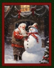 MDG -  Christmas - Santa's Snowman Quilting And Crafting Fabric Panel 🎅