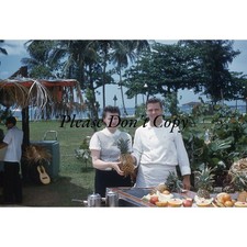 San Juan Hotel 1959 Puerto Rico Chef With Girl & Pineapple Kodak Color Slide
