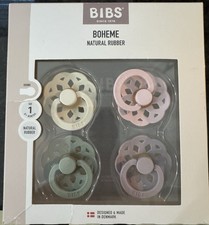 BIBS Boheme 6 Month Pastel 4 Pack Pacifier Round Nipple Size 1