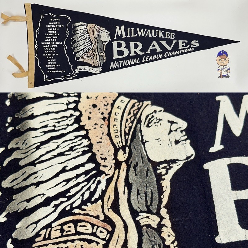 1958 Vintage Milwaukee Braves Baseball Mlb 11.5x29 Pennant Banner Hank Aaron